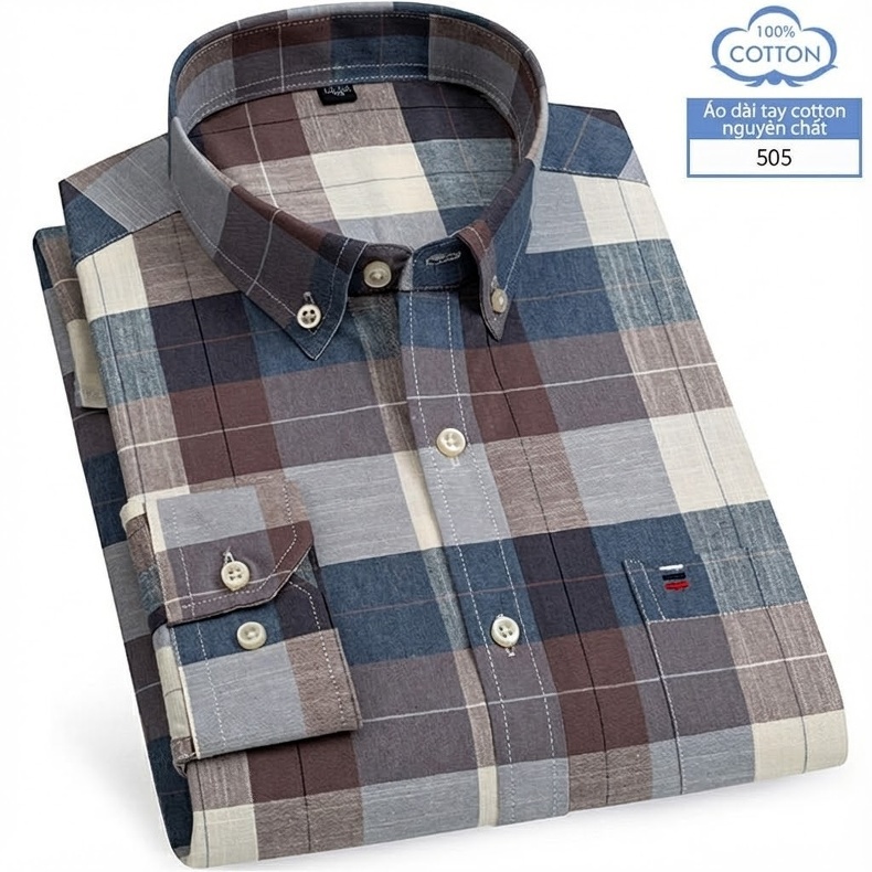 Áo Sơ Mi Nam Tay Dài Cotton Oxford Kẻ Caro Thời Trang chi tiết 12