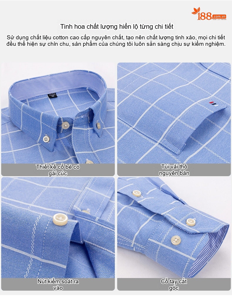 Áo Sơ Mi Nam Tay Dài Cotton Oxford Kẻ Caro Thời Trang chi tiết 4