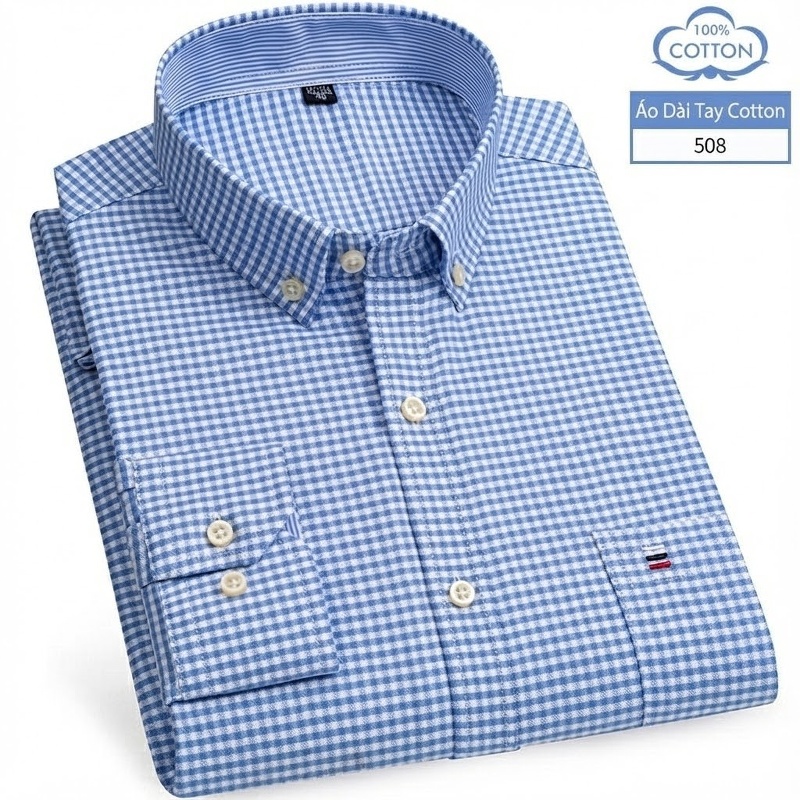 Áo Sơ Mi Nam Tay Dài Cotton Oxford Kẻ Caro Thời Trang