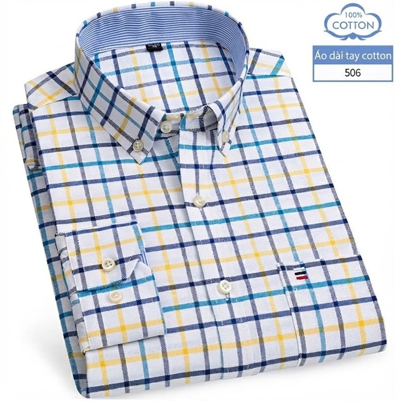 Áo Sơ Mi Nam Tay Dài Cotton Oxford Kẻ Caro Thời Trang chi tiết 13