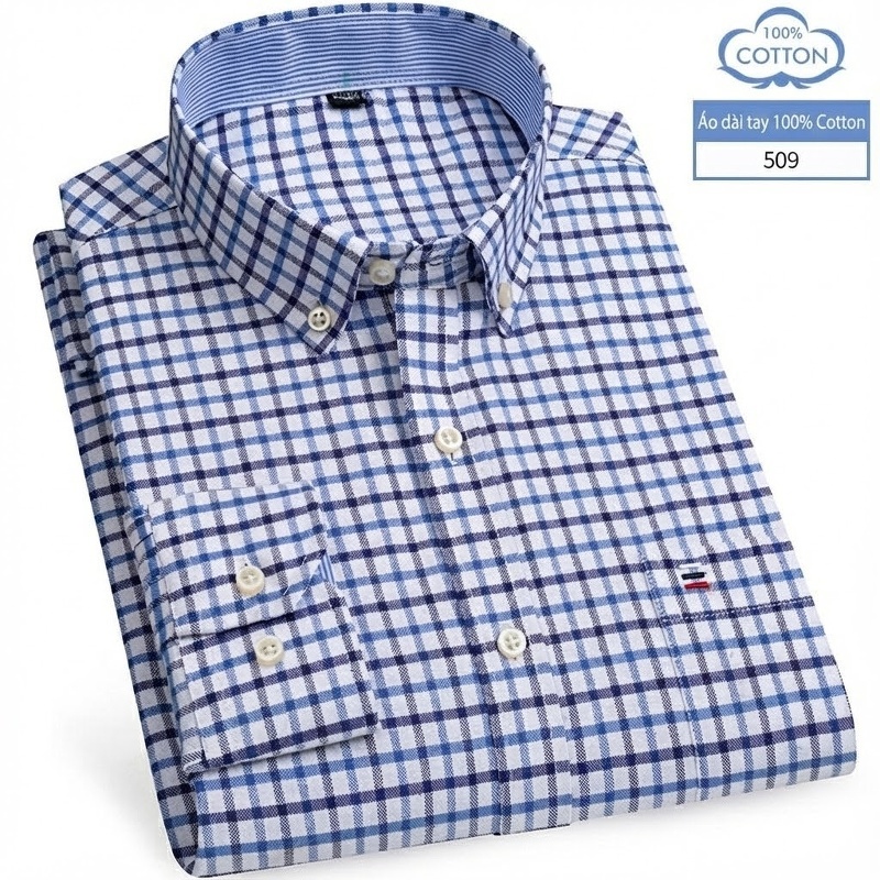 Áo Sơ Mi Nam Tay Dài Cotton Oxford Kẻ Caro Thời Trang