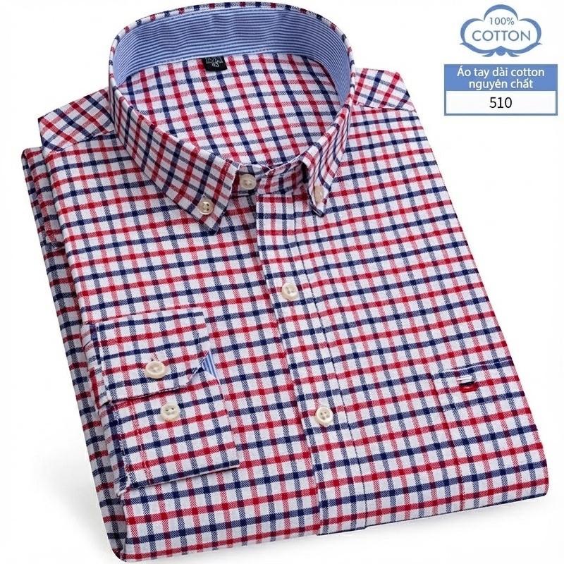 Áo Sơ Mi Nam Tay Dài Cotton Oxford Kẻ Caro Thời Trang