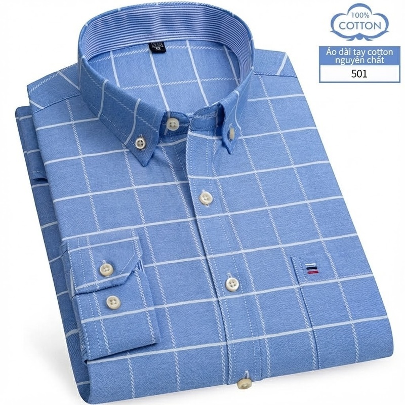 Áo Sơ Mi Nam Tay Dài Cotton Oxford Kẻ Caro Thời Trang
