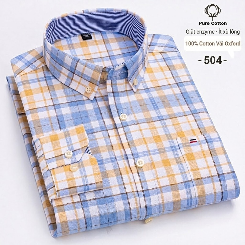 Áo Sơ Mi Nam Tay Dài Cotton Oxford Kẻ Caro Thời Trang