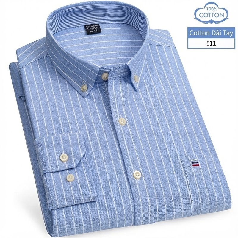 Áo Sơ Mi Nam Tay Dài Cotton Oxford Kẻ Caro Thời Trang