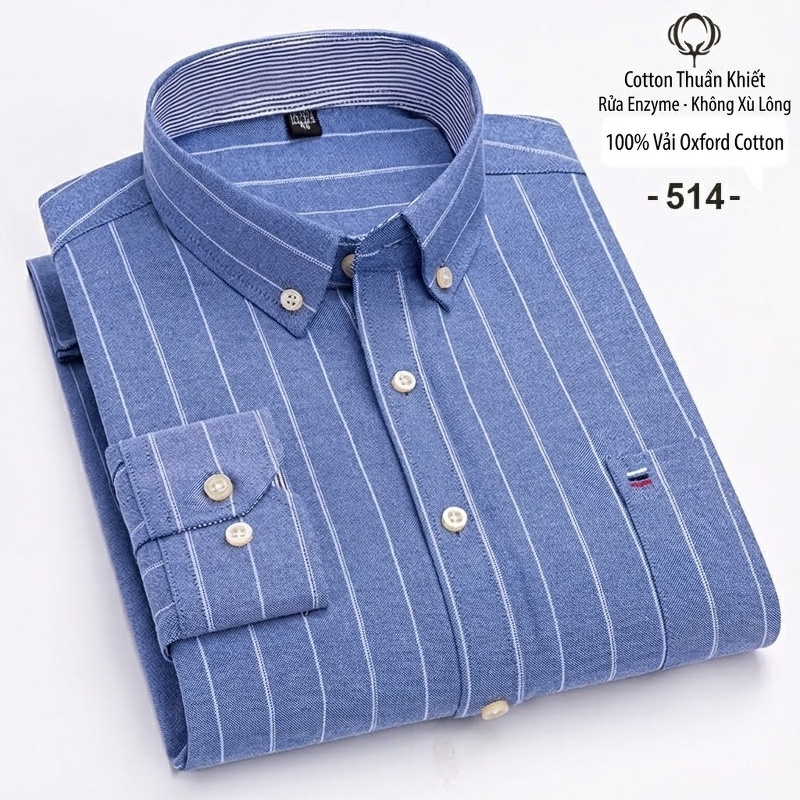 Áo Sơ Mi Nam Tay Dài Cotton Oxford Kẻ Caro Thời Trang