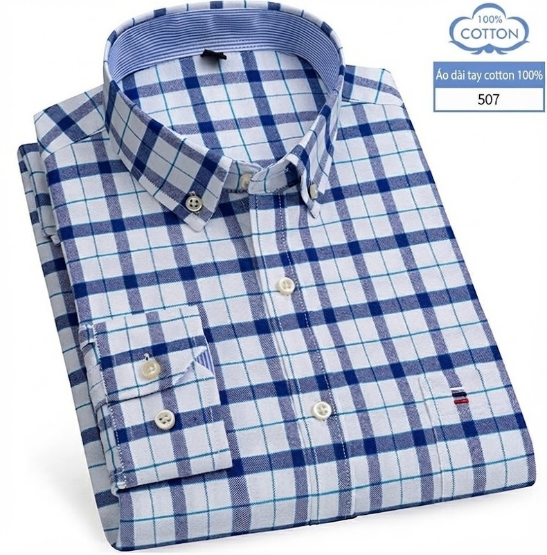 Áo Sơ Mi Nam Tay Dài Cotton Oxford Kẻ Caro Thời Trang chi tiết 14