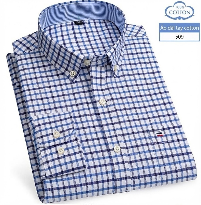 Áo Sơ Mi Nam Tay Dài Cotton Oxford Kẻ Caro Thời Trang chi tiết 16