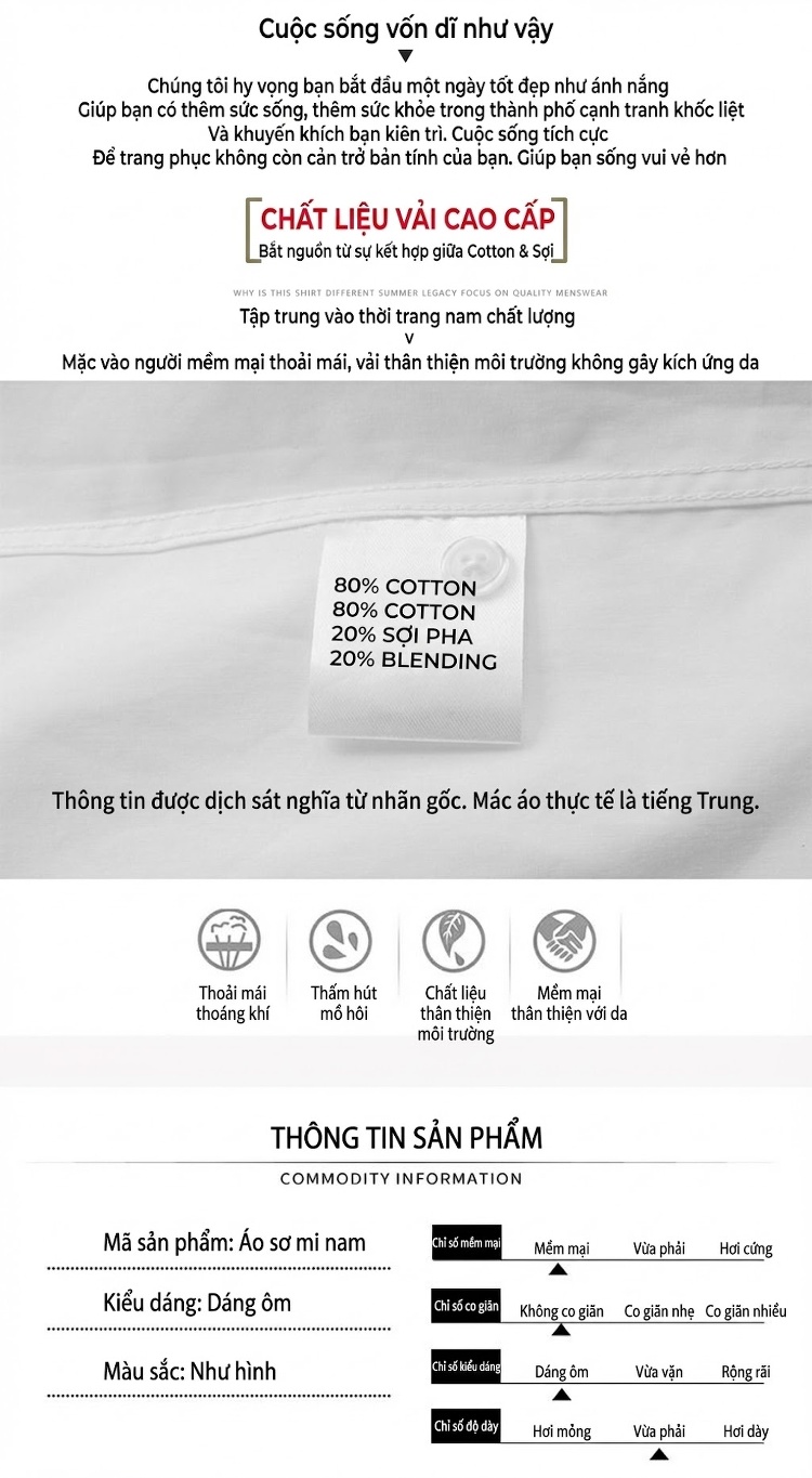 Áo Sơ Mi Nam Tay Dài Cotton Thêu Chỉ Bạc Cao Cấp Thời Trang Màu Đen, Trắng chi tiết 3