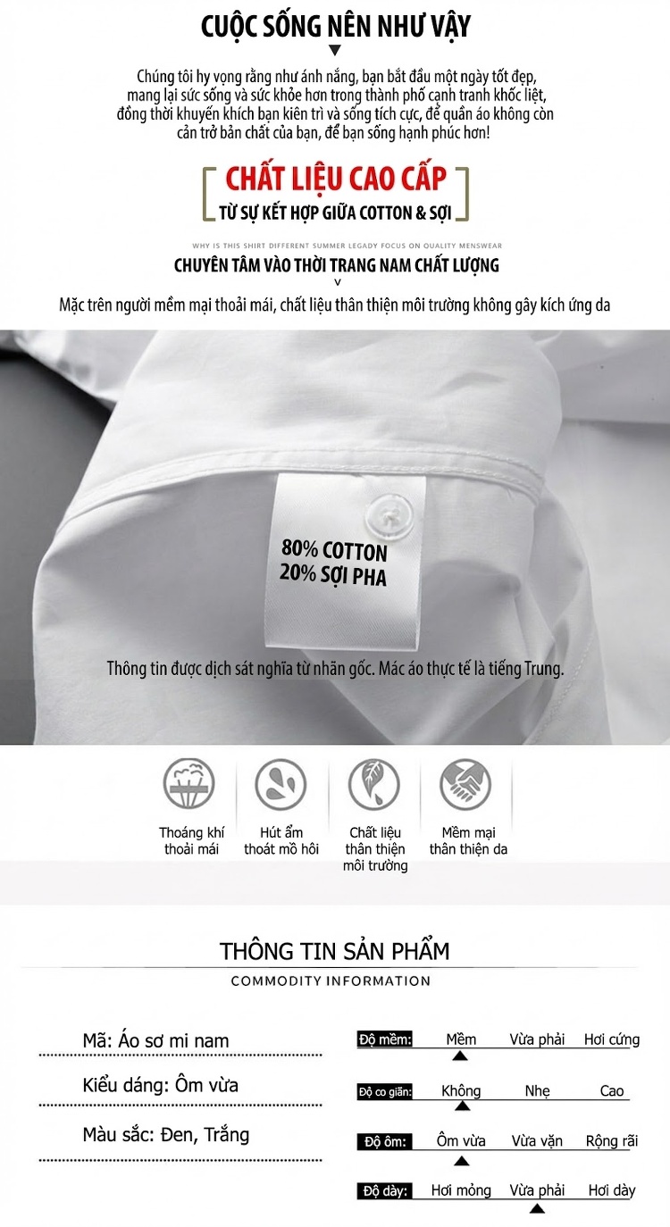 Áo Sơ Mi Nam Tay Dài Cotton Thêu Kim Sa Phong Cách Thời Trang Màu Đen, Trắng chi tiết 4