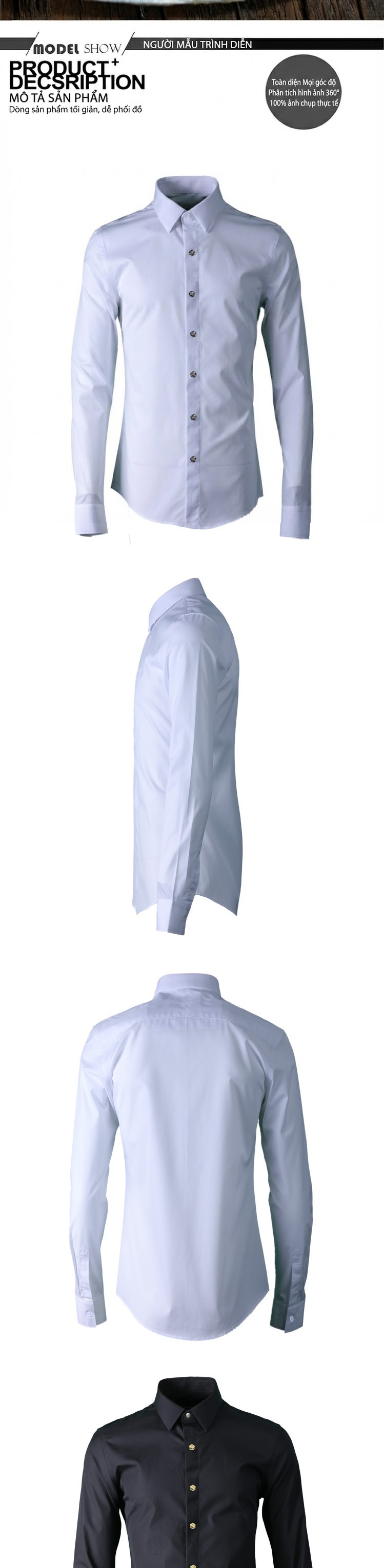 Áo Sơ Mi Nam Tay Dài Cotton Trang Trí Hoa Hồng Hợp Kim Dáng Ôm Màu Đen, Trắng chi tiết 2