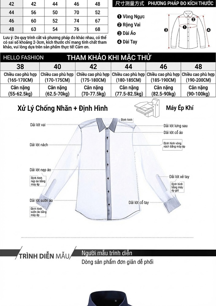Áo Sơ Mi Nam Tay Dài Đính Họa Tiết Thủ Công, Dáng Ôm, Chống Nhăn Màu Trắng, Đen, Xanh Navy chi tiết 3