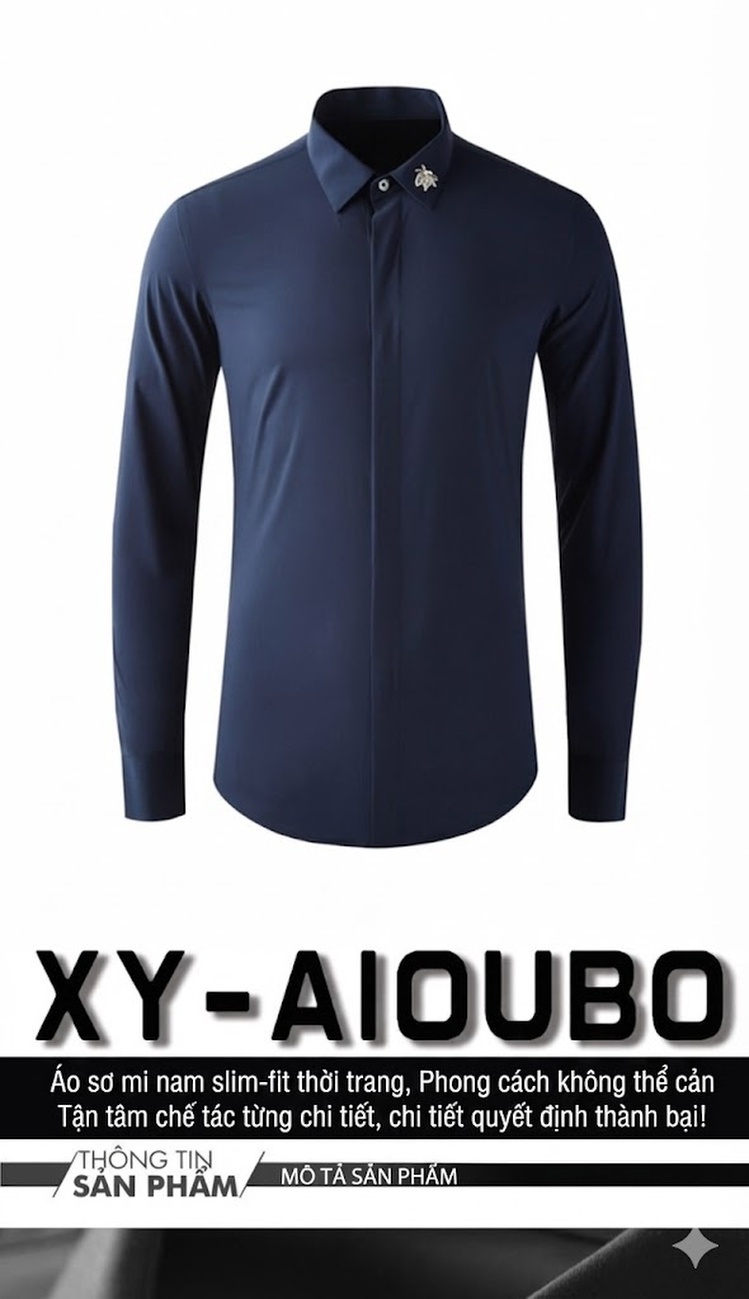 Áo Sơ Mi Nam Tay Dài Đính Ong Vàng Cotton Màu Trắng, Đen, Xanh Navy chi tiết 1