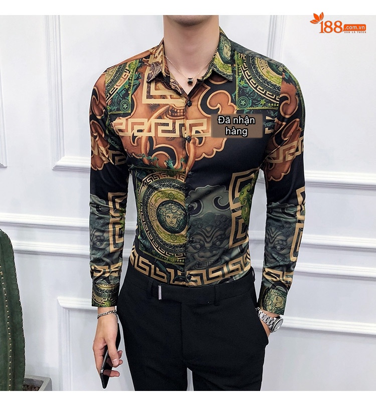 Áo Sơ Mi Nam Tay Dài Họa Tiết Âu Mỹ Phong Cách Hàn Quốc Ôm Dáng Thời Trang Màu Xanh Lá, Đen, Trắng, Nâu... chi tiết 39