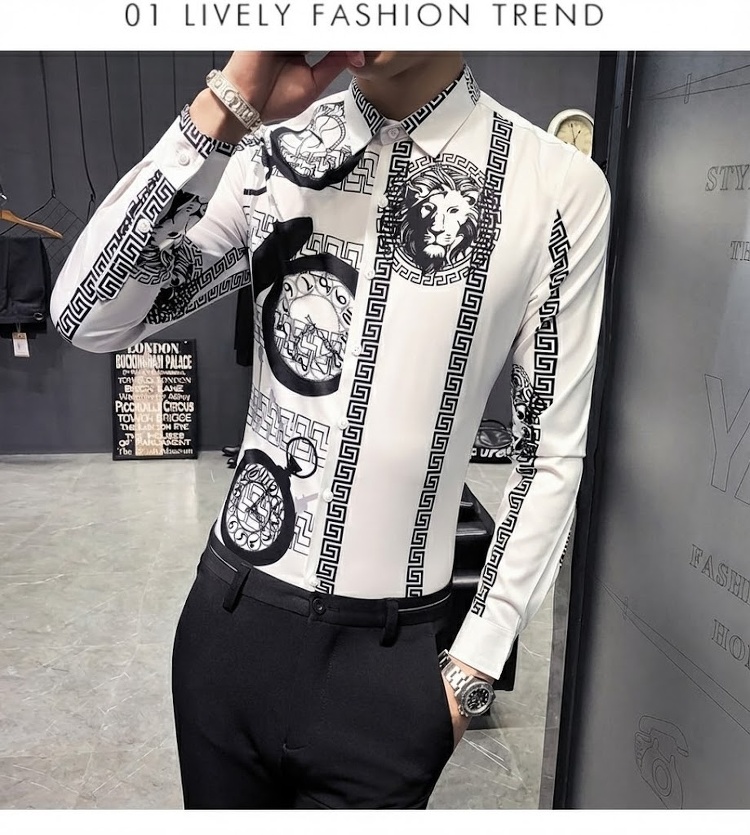 Áo Sơ Mi Nam Tay Dài Họa Tiết Cổ Điển Form Ôm Màu Trắng, Đỏ, Đen chi tiết 19