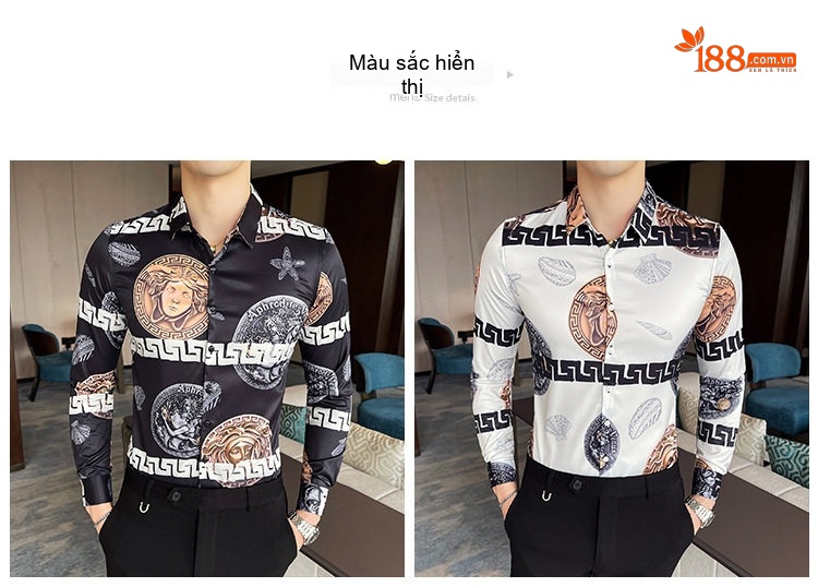 Áo Sơ Mi Nam Tay Dài Họa Tiết Cổ Điển Phong Cách Âu Mỹ chi tiết 2