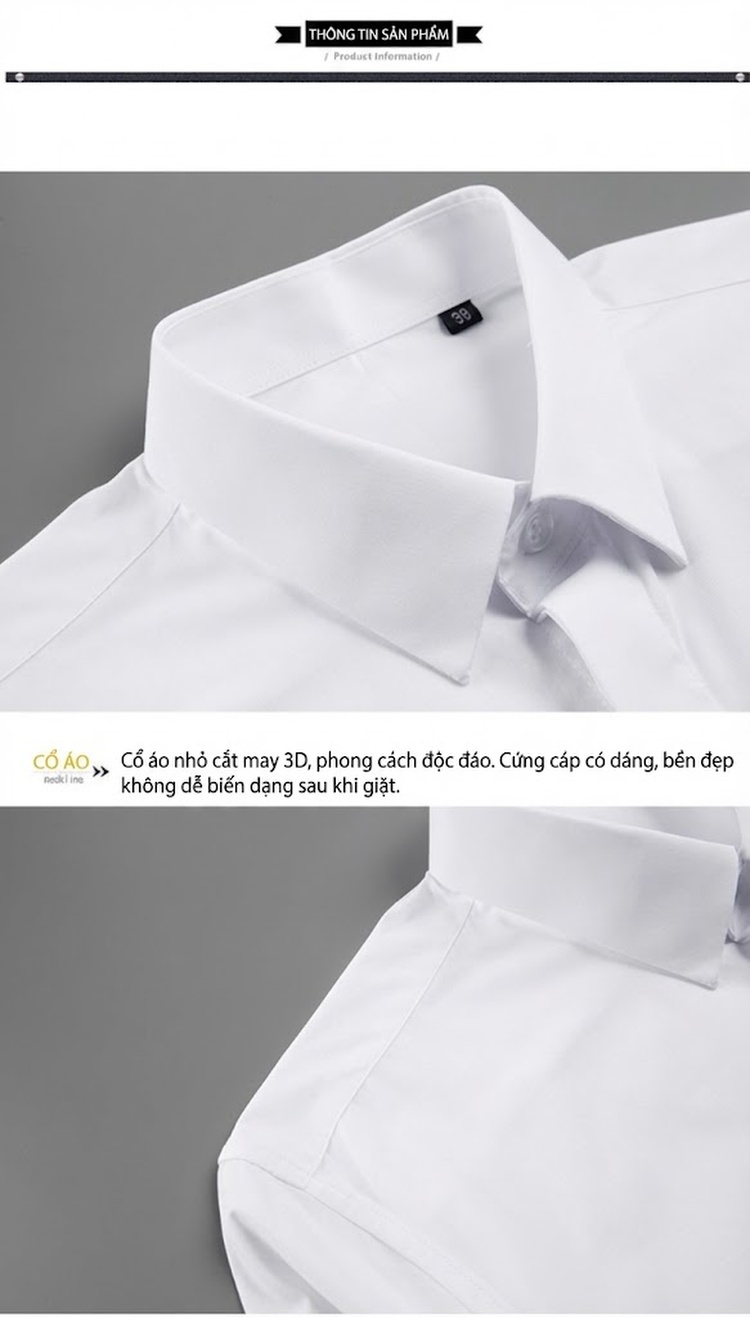 Áo Sơ Mi Nam Tay Dài Họa Tiết Hình Học Ép Keo Cao Cấp Màu Trắng, Xanh Dương, Đen chi tiết 8