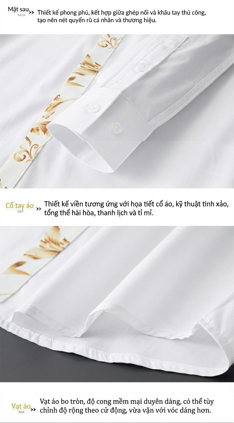 Áo Sơ Mi Nam Tay Dài Họa Tiết Hình Học Phong Cách Business Casual Màu Đen, Trắng chi tiết 10