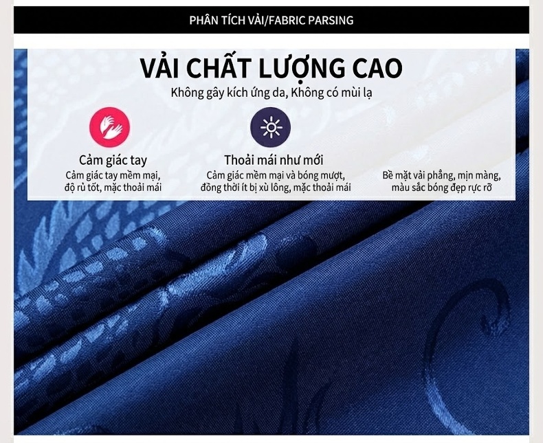 Áo Sơ Mi Nam Tay Dài Họa Tiết Rồng Phong Cách Trung Hoa Thoáng Mát Màu Vàng, Đỏ, Trắng, Xanh Dương chi tiết 2