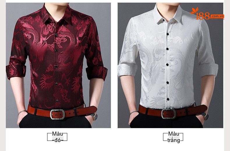 Áo Sơ Mi Nam Tay Dài Họa Tiết Rồng Phong Cách Trung Hoa Thoáng Mát Màu Vàng, Đỏ, Trắng, Xanh Dương chi tiết 8