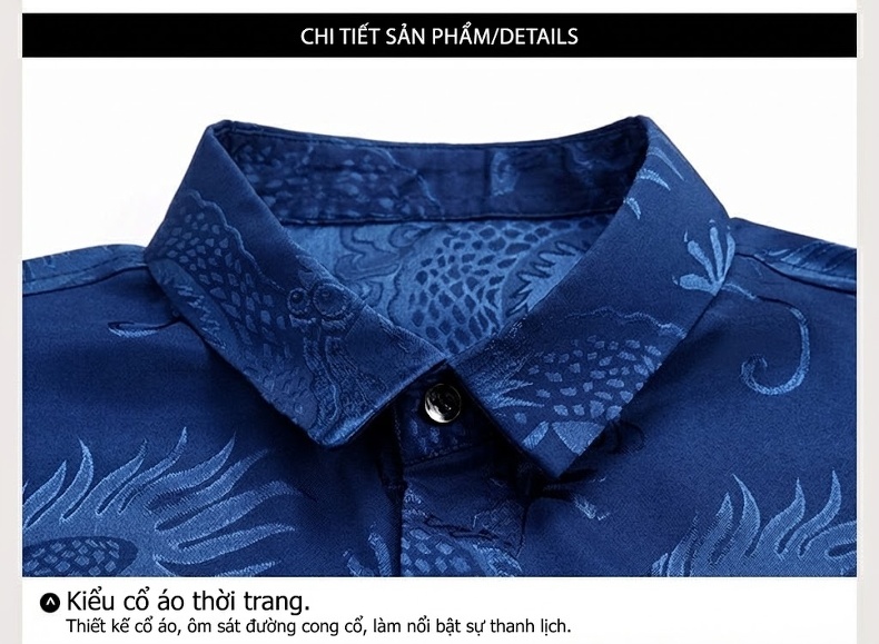 Áo Sơ Mi Nam Tay Dài Họa Tiết Rồng Phong Cách Trung Hoa Thoáng Mát Màu Vàng, Đỏ, Trắng, Xanh Dương chi tiết 20