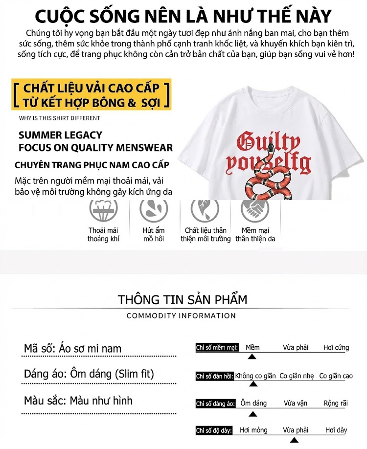 Áo Sơ Mi Nam Tay Dài In Hình Rắn Thời Trang Màu Đen, Trắng chi tiết 4