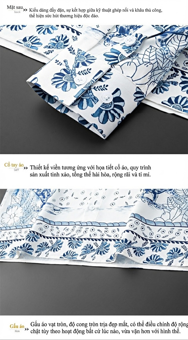 Áo Sơ Mi Nam Tay Dài In Họa Tiết Da Báo Phong Cách Âu Mỹ, Chống Nhăn Màu Trắng, Xanh chi tiết 9