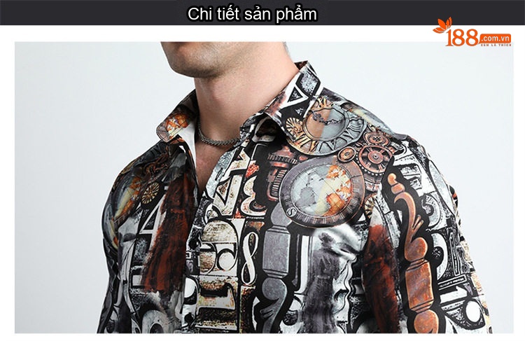 Áo Sơ Mi Nam Tay Dài In Họa Tiết Kỹ Thuật Số Cá Tính chi tiết 11