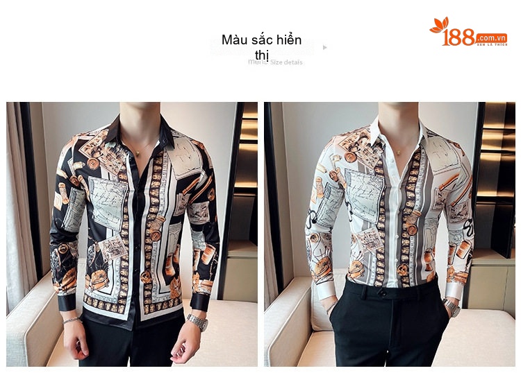 Áo Sơ Mi Nam Tay Dài In Họa Tiết Phong Cách Âu Mỹ Hàn Quốc chi tiết 2