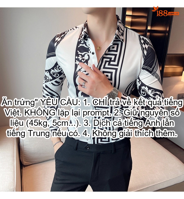 Áo Sơ Mi Nam Tay Dài In Họa Tiết Phong Cách Âu Mỹ Màu Đen, Trắng chi tiết 12