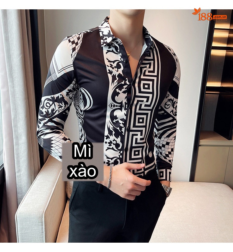 Áo Sơ Mi Nam Tay Dài In Họa Tiết Phong Cách Âu Mỹ Màu Đen, Trắng chi tiết 27