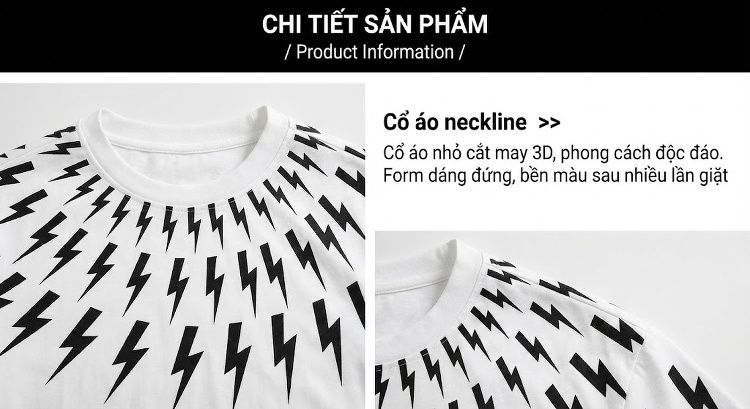 Áo Sơ Mi Nam Tay Dài In Họa Tiết Tia Sét Ép Keo Thời Trang Màu Trắng, Đen chi tiết 9