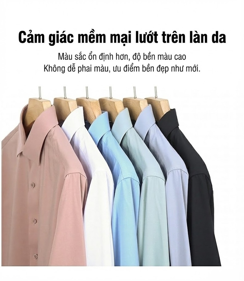 Áo Sơ Mi Nam Tay Dài Lụa Tơ Tằm Công Sở Chống Nhăn Màu Xanh Bạc Hà, Trắng, Xanh Da Trời, Nâu... chi tiết 4