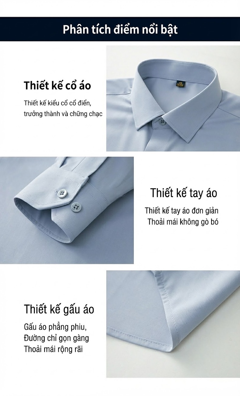Áo Sơ Mi Nam Tay Dài Lụa Tơ Tằm Công Sở Chống Nhăn Màu Xanh Bạc Hà, Trắng, Xanh Da Trời, Nâu... chi tiết 3