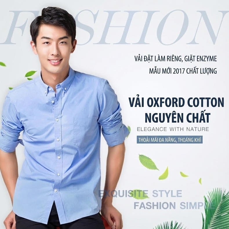 Áo Sơ Mi Nam Tay Dài Oxford Trơn Màu, Áo Sơ Mi Thường Ngày Dáng Ôm Vừa Vặn Màu Trắng, Xanh Dương, Hồng, Tím... chi tiết 1