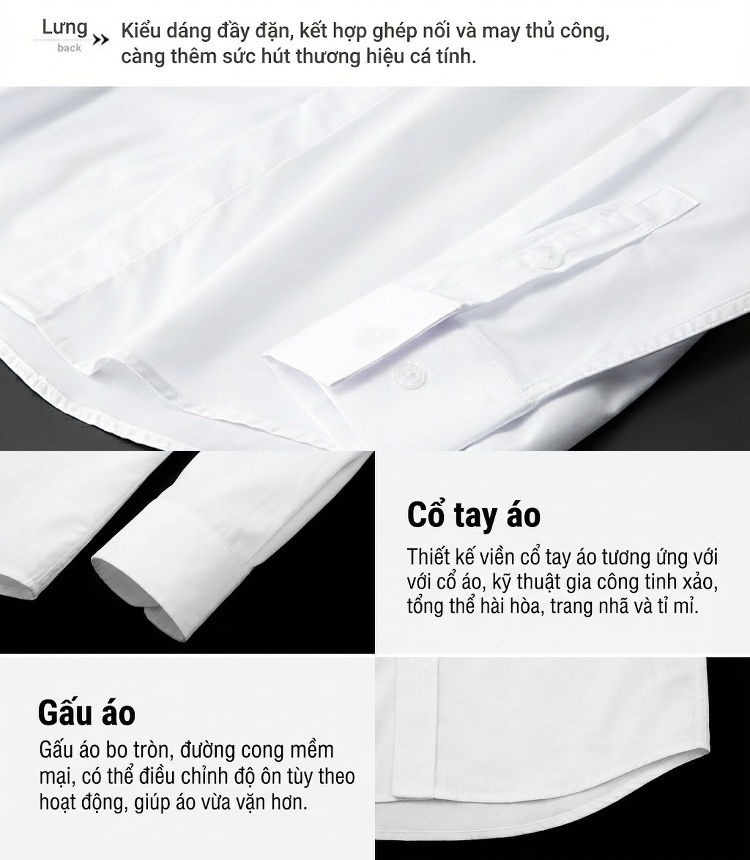 Áo Sơ Mi Nam Tay Dài Phối Lưới Cao Cấp Màu Đen, Trắng chi tiết 9