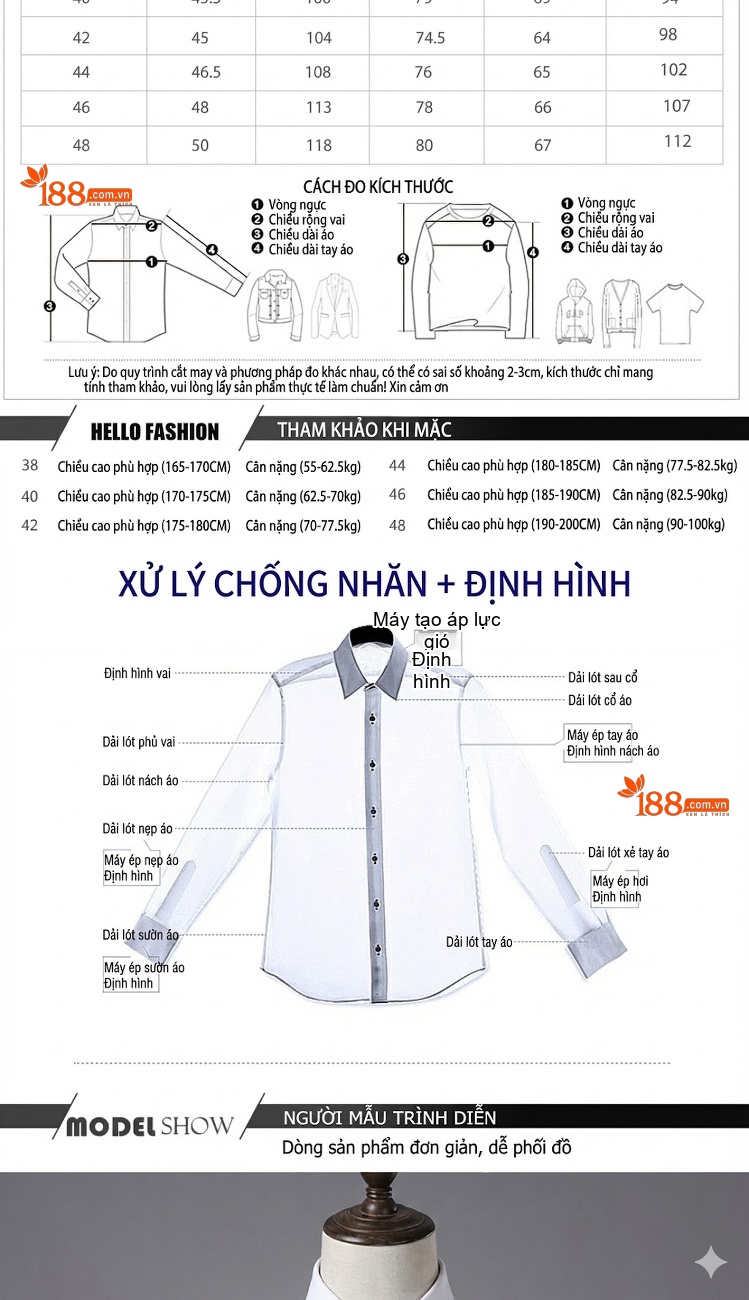 Áo Sơ Mi Nam Tay Dài Phối Sọc Caro Cổ Điển Thời Trang Màu Trắng, Đen chi tiết 2