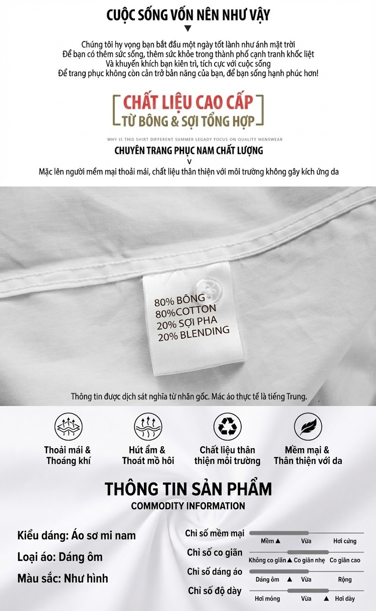 Áo Sơ Mi Nam Tay Dài Thêu Ong Cotton Kiểu Dáng Ôm Vừa Vặn Màu Đen, Trắng chi tiết 5