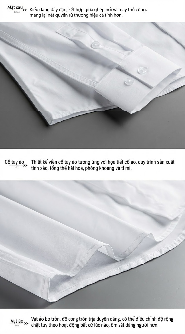 Áo Sơ Mi Nam Tay Dài Thêu Ong Cotton Kiểu Dáng Ôm Vừa Vặn Màu Đen, Trắng chi tiết 10