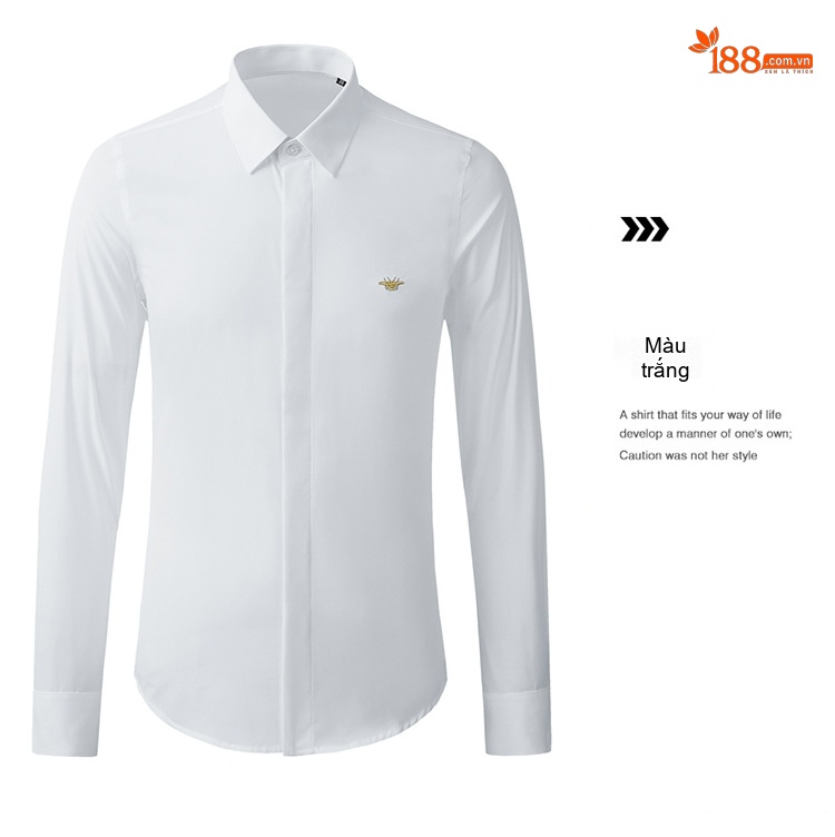 Áo Sơ Mi Nam Tay Dài Thêu Ong Cotton Kiểu Dáng Ôm Vừa Vặn Màu Đen, Trắng chi tiết 7