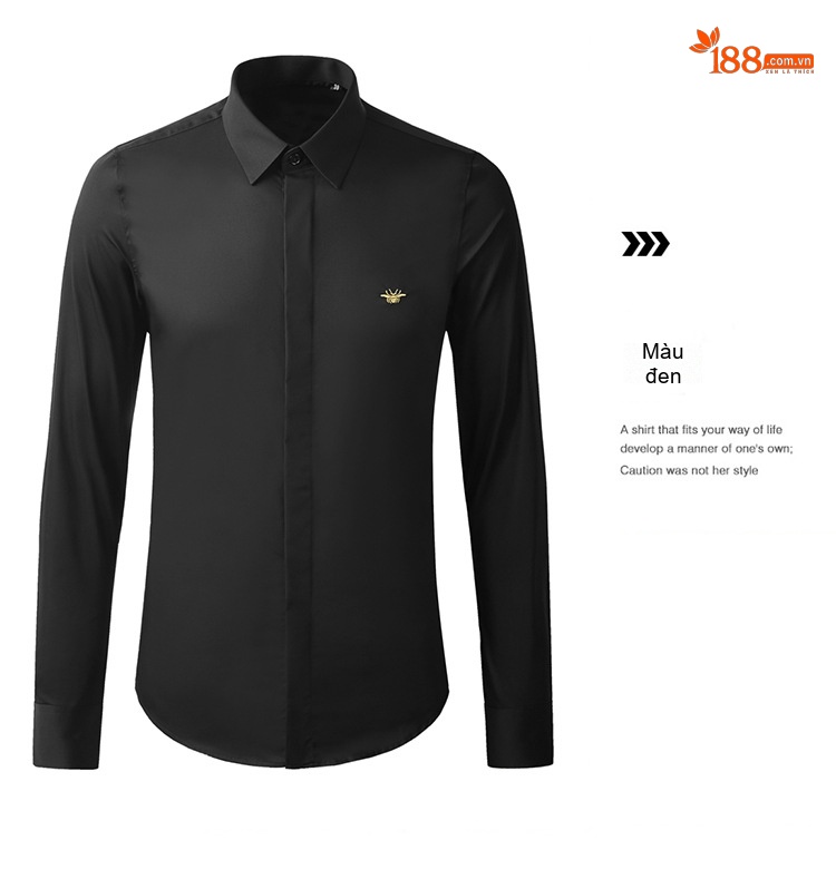 Áo Sơ Mi Nam Tay Dài Thêu Ong Cotton Kiểu Dáng Ôm Vừa Vặn Màu Đen, Trắng chi tiết 8