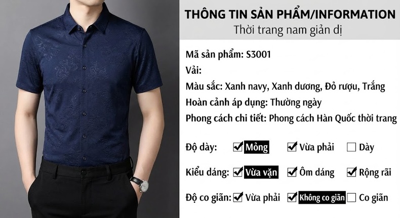 Áo Sơ Mi Nam Tay Ngắn Cao Cấp Lụa Tằm Thượng Hạng Họa Tiết Jacquard Chống Nhăn Màu Trắng, Xanh Dương, Đỏ, Đen... chi tiết 6