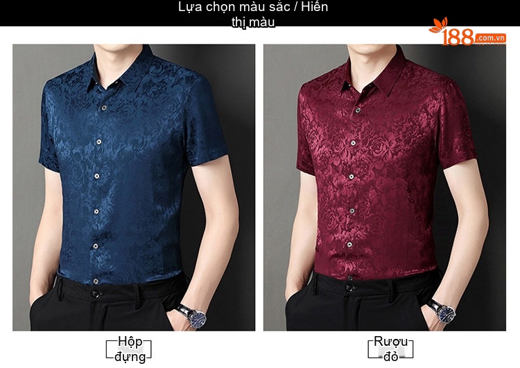 Áo Sơ Mi Nam Tay Ngắn Cao Cấp Lụa Tằm Thượng Hạng Họa Tiết Jacquard Chống Nhăn Màu Trắng, Xanh Dương, Đỏ, Đen... chi tiết 7