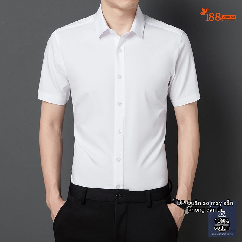 Áo Sơ Mi Nam Tay Ngắn Cotton Chống Nhăn Cao Cấp Màu Trắng, Xanh, Xám, Hồng