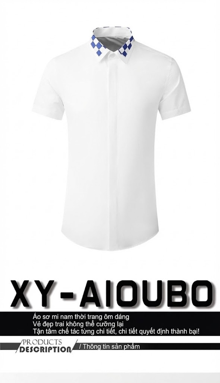 Áo Sơ Mi Nam Tay Ngắn Cotton Cổ Caro Phối Màu Đen, Trắng chi tiết 1