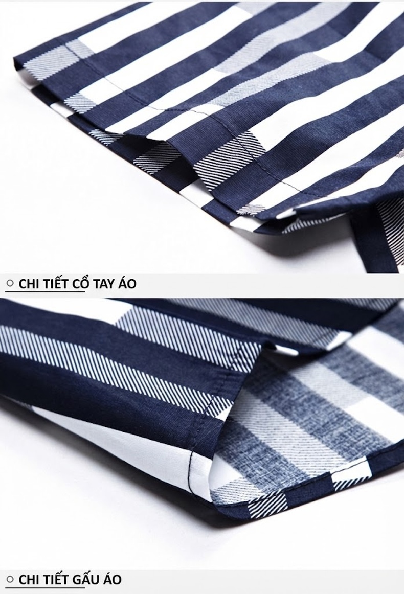 Áo Sơ Mi Nam Tay Ngắn Cotton Kẻ Sọc Có Túi Màu Trắng, Xanh Navy, Xám chi tiết 21