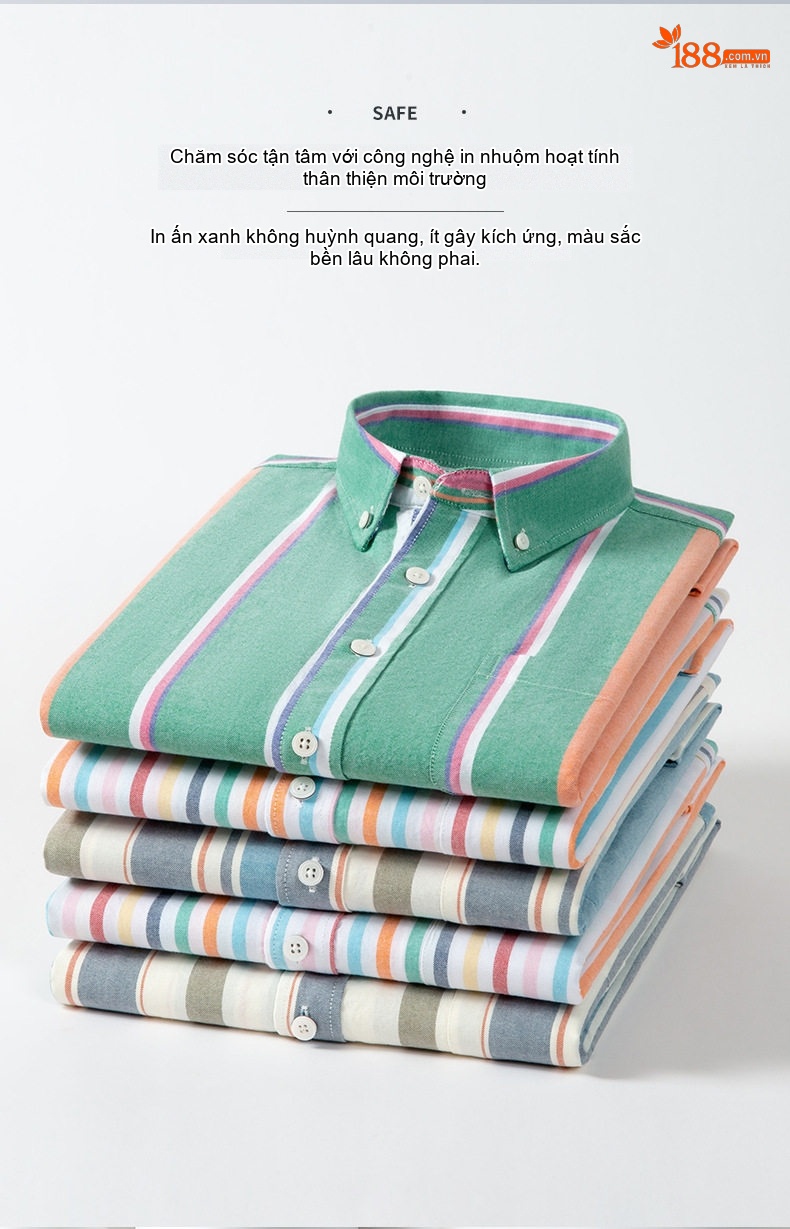 Áo Sơ Mi Nam Tay Ngắn Cotton Oxford Sọc Màu Xanh Dương, Xám, Trắng, Cam... chi tiết 3