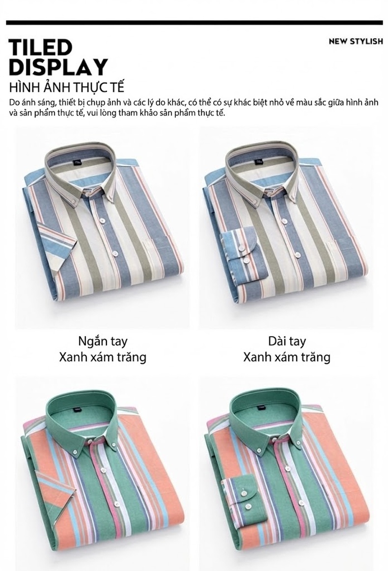 Áo Sơ Mi Nam Tay Ngắn Cotton Oxford Sọc Màu Xanh Dương, Xám, Trắng, Cam... chi tiết 10