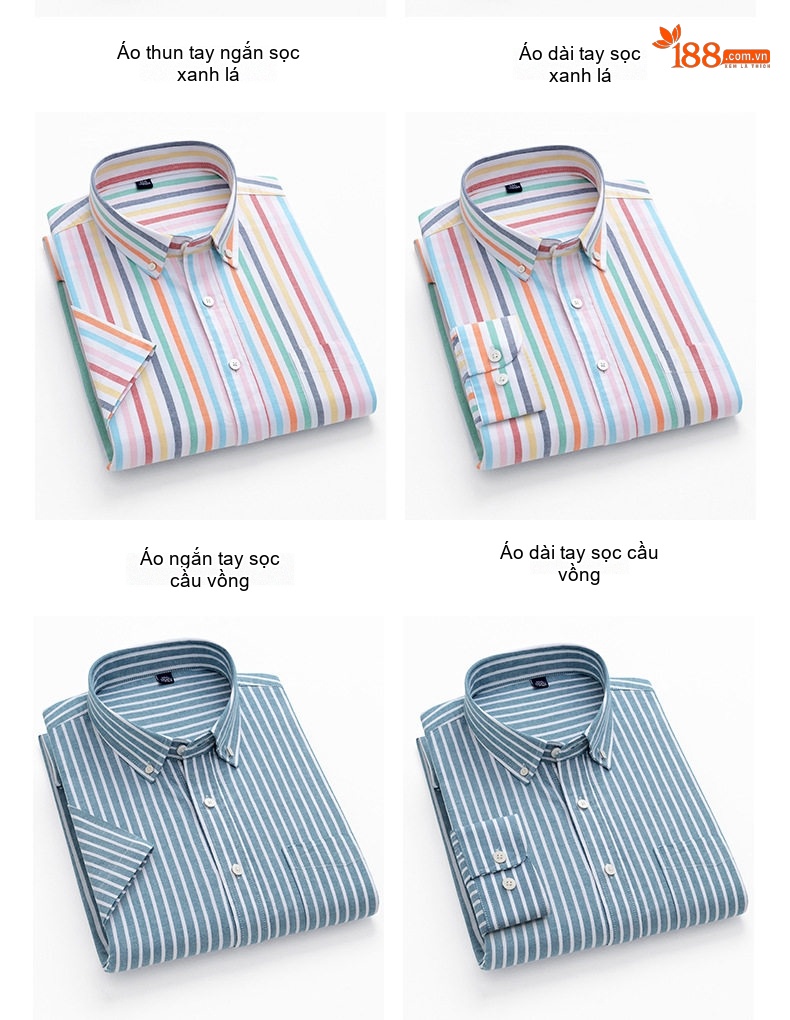 Áo Sơ Mi Nam Tay Ngắn Cotton Oxford Sọc Màu Xanh Dương, Xám, Trắng, Cam... chi tiết 11