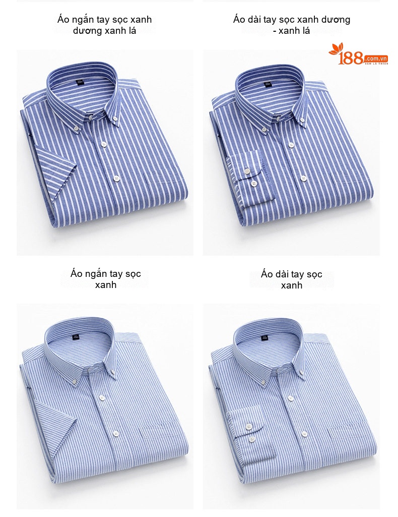 Áo Sơ Mi Nam Tay Ngắn Cotton Oxford Sọc Màu Xanh Dương, Xám, Trắng, Cam... chi tiết 12